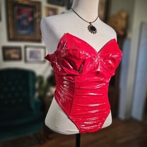 Roma Confidential Red Vinyl Strapless Bodysuit Thong Back Clubwear Small